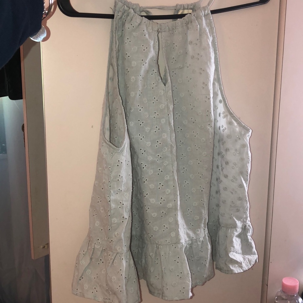 Grey eyelet cut flowy top